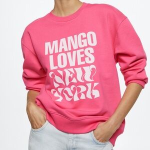 Mango New York Cotton Sweatshirt in pink size small
